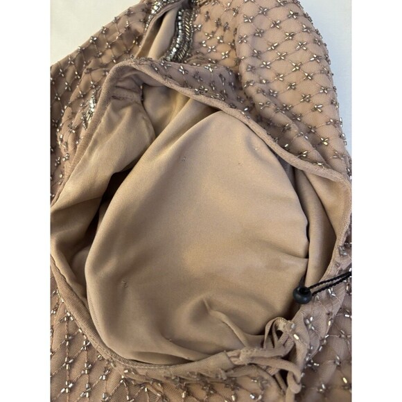 ADRIANNA PAPELL Rose Gold Beaded Formal Dress 16 Adorned Sides Midi Mesh Gown - Picture 9 of 16